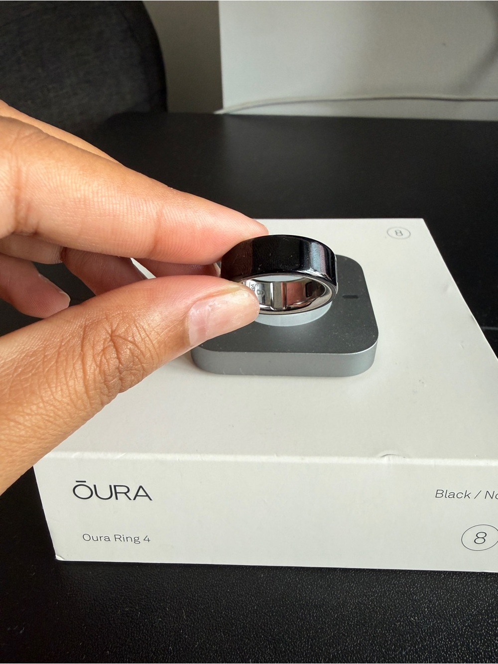 Oura Ring 4 — Black Exterior with Silver Interior